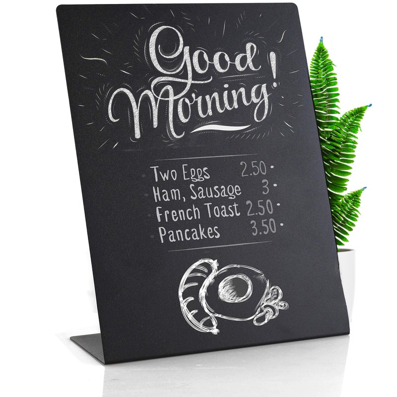 Toros.Store Metal Chalkboard Sign 8 Â½ x 11 inches - Food Signs for Party Buffet, Mini Chalkboard Sign, Food Display Card, Kitchen Tabletop Chalkboards, Small Standing Menu Boards for Wedding - Image 1